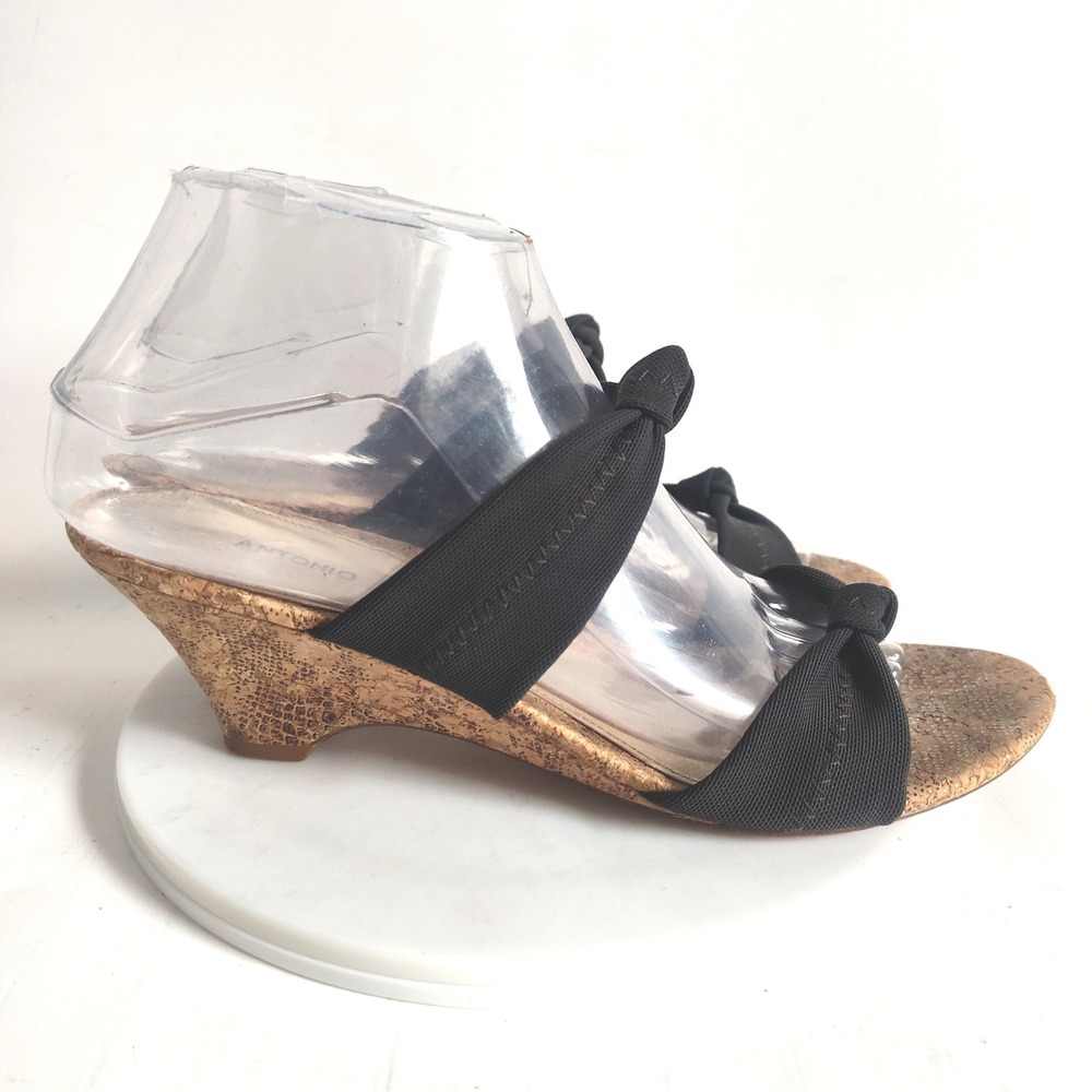 Antonio Melani Sandals 8.5 Y2K 90s Wedge Black‎ Cork Knot Strap Slides Retro
